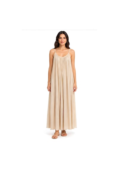 Lili Woman Kadın Bej İp Askılı Bürümcük Dokulu Maxi Elbise Fp.3173