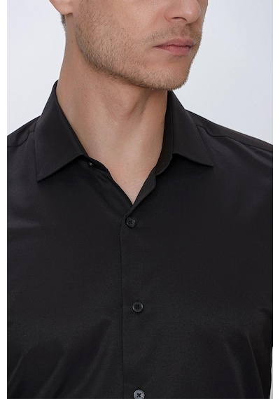 Efor Slim Fit Pamuk Saten Klasik Siyah Gömlek Gk 624 Siyah