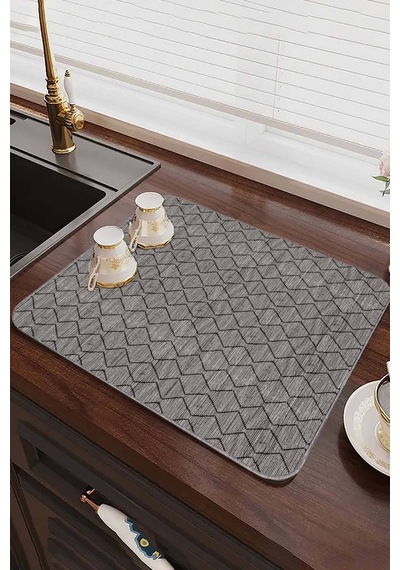 Gri Düz Microfiber Bulaşık Kurutma Kurulama Matı Mm001