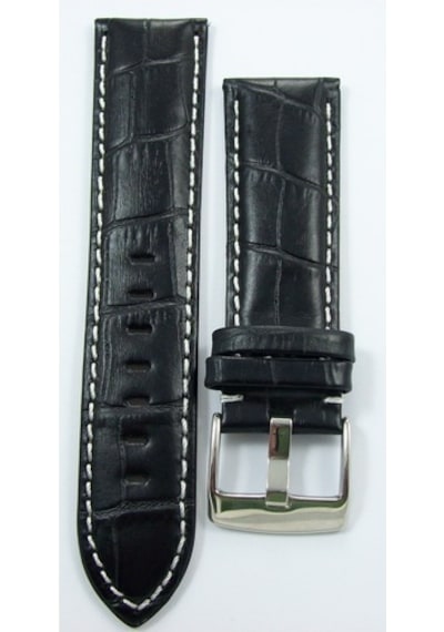 Bizon Siyah Deri Saat Kordonu 24Mm Beyaz Dikişli Spor Kayışı Krok