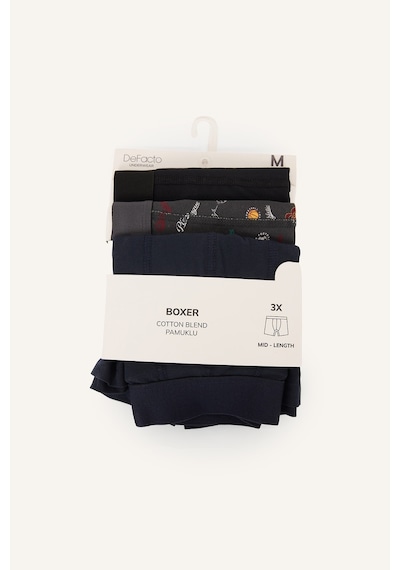 Defacto Regular Fit Pamuklu Desenli 3lü Boxer Seti H9570ax26aubk51 Siyah-bk51