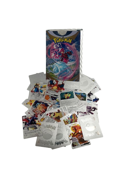 Pokemon Oyun Kartları Kabartma Card Fosforlu Kart 55 Adet Gümüş