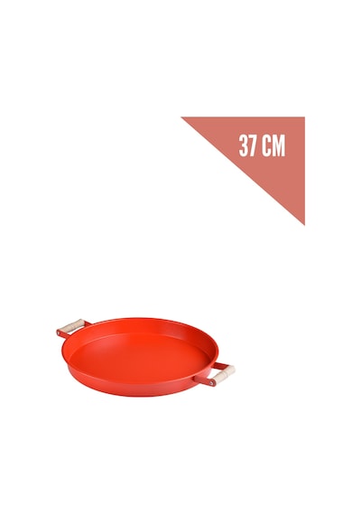 Kitchen Trend 3 Lü 45beyaz, 37kırmızı, 30beyaz Ahşap Kulplu Metal Tepsi Sunum Tepsi Seti