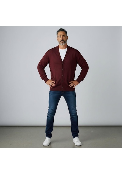 Eren Style V Yaka Cepli Hırka Bordo