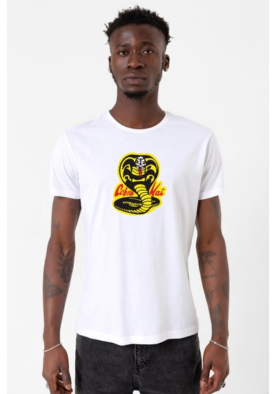 Cobra Kai Logo Beyaz Erkek Bisikletyaka Tshirt Çok Renkli