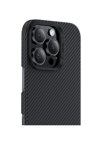 Apple Uyumlu iPhone 16 Pro Kılıf Benks M-safe Metal Kamera Çerçeveli Magnetik Armorair 600d Kevlar Fiber Siyah Siyah
