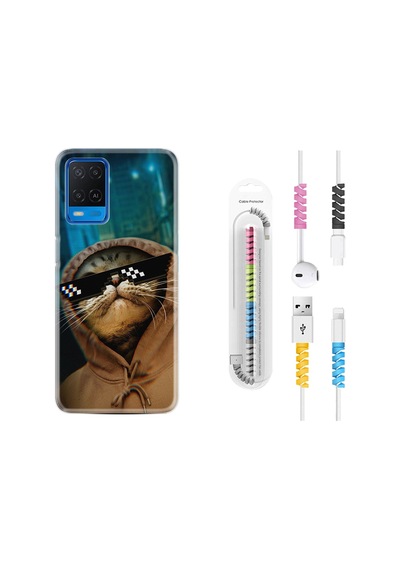 Oppo A54 Kılıf Kablo Koruyuculu Troll Cat 1897