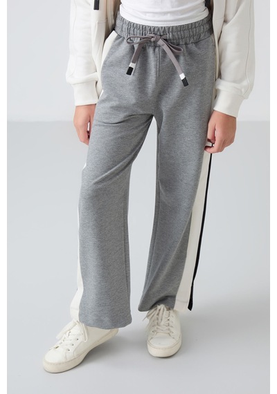 Tommy Life Gri Melanj Yırtmaç Detaylı Cepli Geniş Paça Kız Çocuk Eşofman Alt - 75141 Gri Melanj