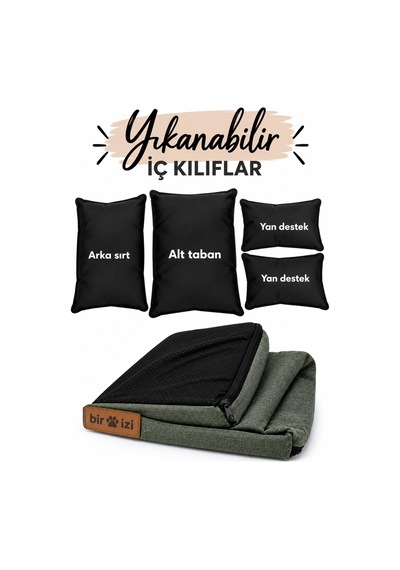 Kedi Ve Köpek Koltuğu Tamamen Fermuarlı Çıkarılabilir İç Minder Boncuk Elyaf Kaydırmaz Taban Kedi Ve Köpek Yatağı Haki 1716727735