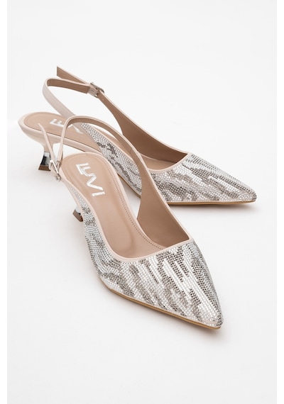 Luvishoes Luvi Shoes Ushes Bej Saten Taşlı Kadın Kısa Topuklu Abiye Ayakkabı Bej