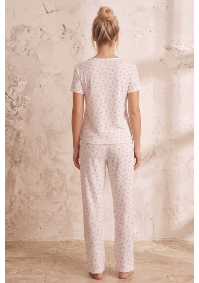 Siyah İnci Pointelli Örme Pijama Takımı 26120680 Ekru