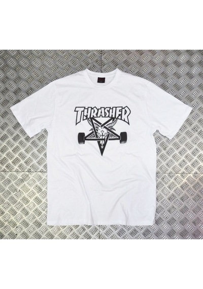 Thrasher Baskılı Unisex %100 Pamuk Beyaz T-shirt Beyaz