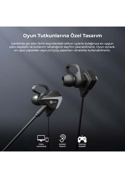 Lecoo HT105 Kablolu 3.5mm Jacklı Çıkartılabilir Mikrofonlu Kulak İçi Gaming Kulaklık
