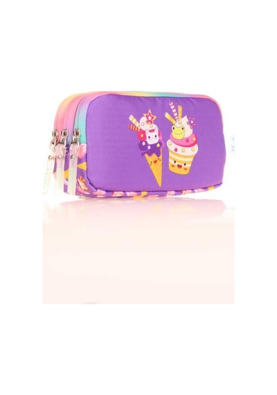 Kaukko Kids 3 Bölmeli Kalem Çantası Simli-nakışlı Ice Cream Lila L8141