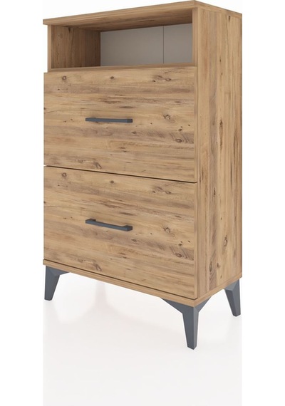 Arges Komodin Tek Raflı 2 Çekmeceli 60x30x96 Çam-çam Atlas Çam