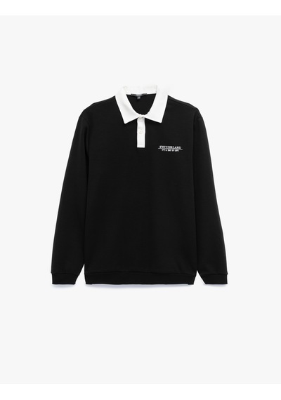 Koton Uzun Kollu Pamuklu Düğmeli Nakışlı Renk Kontrastlı Polo Yaka Sweatshirt Siyah 6wam70056mk Siyah Koton Uzun Kollu Pamuklu Düğmeli Nakışlı Renk Kontrastlı Polo Yaka Sweatshirt Siyah 6wam70056mk Siyah