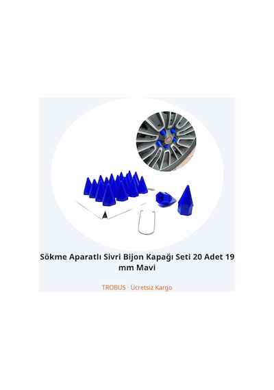 Trobus Sökme Aparatlı Sivri Bijon Kapağı Seti 20 Adet 19 Mm Mavi