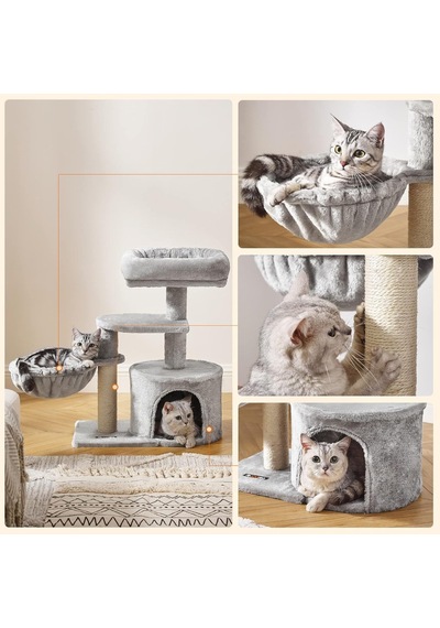 Ayrex Küçük Kedi Ağacı Tırmalama Direği Çok Katlı 68 Cm, Açık Gri