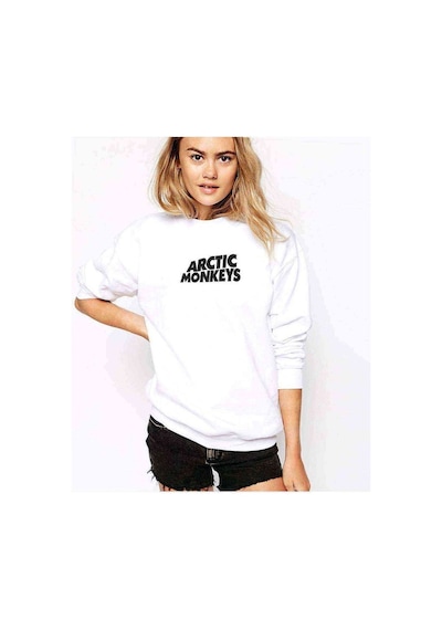 Monkeys Logo Baskılı Beyaz Kadın Sweatshirt