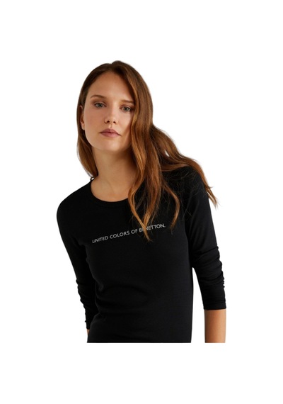 United Colors Of Benetton Kadın Bisiklet Yaka Yazılı T-shirt SIYAH
