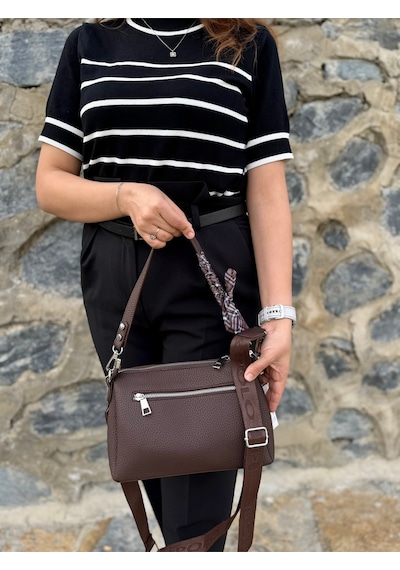 Kadın Orijinal Just Polo Yumuşak Deri Şal Detaylı Ayarlanabilir Askılı El Ve Omuz Çantası Shopper Kahverengi