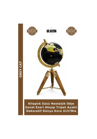 Kitaplık Süsü Nostaljik Obje Sanat Eseri Ahşap Tripot Ayaklı Dekoratif Dünya Küre 4157bla