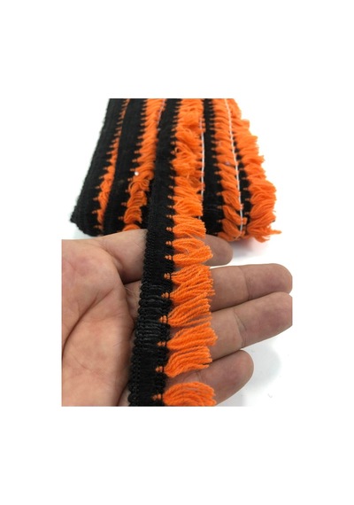FdayAksesuar Turuncu Siyah Şerit Saçak Püskül 1 metre En 3 cm FRDY15255