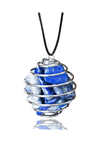 Erilsa Sertifikalı Tel Sargılı Kafes Model Lapis Lazuli Taşı Kolye Çok Renkli