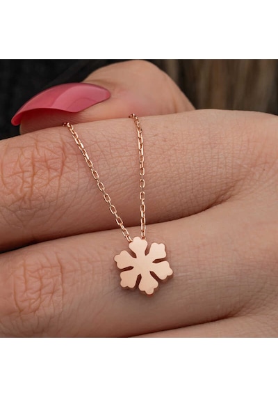 Minimalist Rose Gümüş Kar Tanesi Kolye Renkli