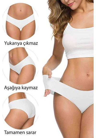Mbb E-ticaret 2 Adet Kadın Dikişsiz Lazer Kesim Esnek İz Yapmayan Külot Beyaz
