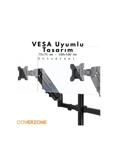 17 32 İnç Amortisörlü Çiftli Pivot Monitör Kolu, Gazlı Yaylı, 2 9 Kg, Çift Montaj Seçeneği Sıkıştırma Ve Vidalama, 360 Döner, Vesa Uyumlu Stant, M02, Siyah