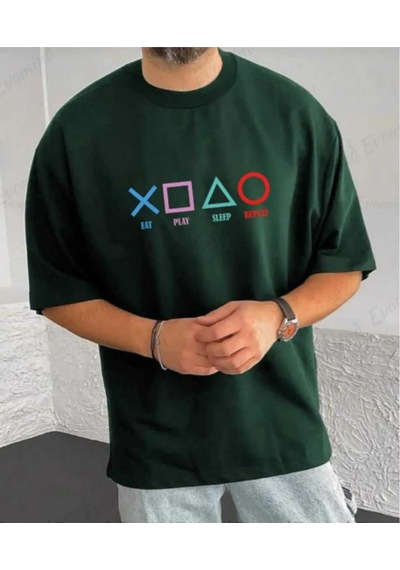 Kozia Outdoors Malkoçbey Play Game Baskılı Oversize Unisex Basic T-sihirt Yeşil