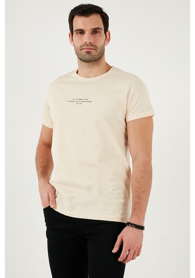 Buratti Pamuklu Slim Fit Bisiklet Yaka Erkek T Shirt 541Ifit Bej Buratti Pamuklu Slim Fit Bisiklet Yaka Erkek T Shirt 541Ifit Bej