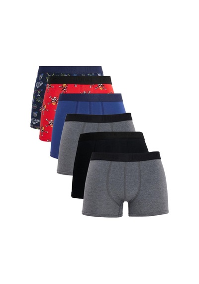 Tudors Erkek 6'lı Premium Seri Pamuklu Likralı Esnek Kumaş Boxer Damat Bohçası Çeyiz Seti -51603 Çok Renkli