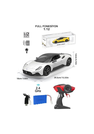 Uzaktan Kumandalı Şarjlı Işıklı Full Fonksiyon Maserati Mc20 Oyuncak Araba 27212 Beyaz Beyaz