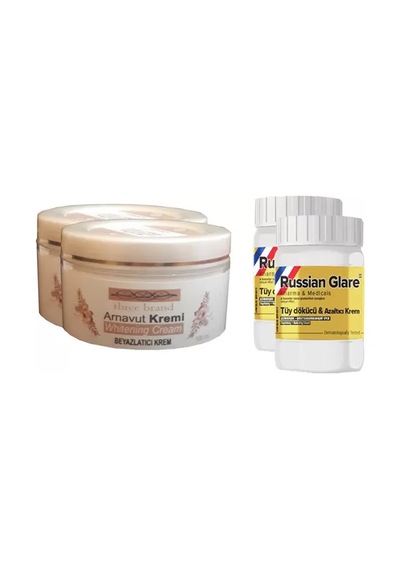 Sh Three Brand Whitening Cream 100 Ml Arnavut Kremi Aklık Kremi 2 Adet + Russıan Glare Tüy Dökücü Azaltıcı Merhe