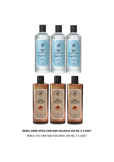 Rebul Dark Spice Kolonya Cam Şişe 250ml X 3 Adet + Ice Kolonya Cam Şise 250 Ml X 3 Adet