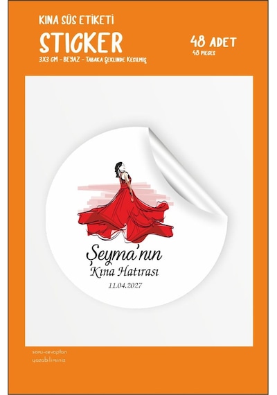 Kına Etiketi 3cm Gelin Hamamı Süs Etiketi Beyaz Sticker Kişiye Öz