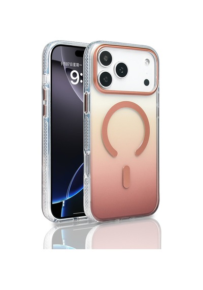 Zore Apple iPhone Uyumlu 17 Pro Max Kılıf M-safe Şarj Özellikli Transparan Renk Geçişli Omsy Toros Kapak - Rose Gold Altın