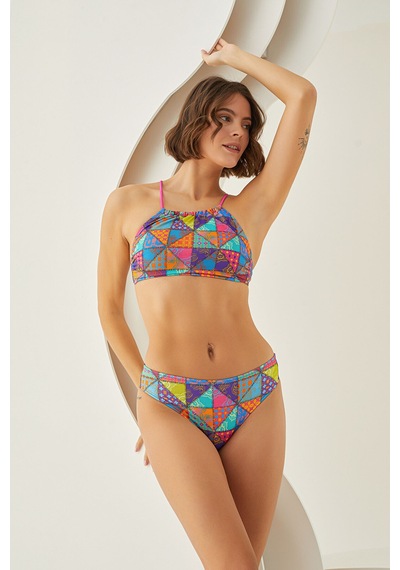 Loya Kadın Renkli Sundream Sırttan Bağlamalı Halter Yaka Tek Üst Bikini Çok Renkli