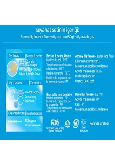 Atomy Ağız Bakım Seti Diş Fırçası, Diş Macunu, Diş Arası Fırçası