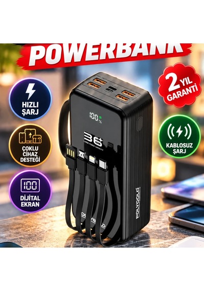 Kablosuz Şarjlı Powerbank Hızlı Şarj, Çoklu Cihaz Desteği Ve Dijital Ekran Renkli