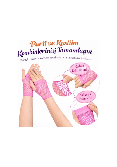 Veraura Lifestyle 80 Ler 90 Lar Retro Neon Pembe File Parmaksız Kısa Eldiven 11 Cm Çok Renkli