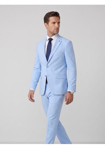Tk6893 Erkek Klasik 2 Li Takım Elbise 2 Düğmeli Slim Fit Esnek Kumaş Çift Yırtmaçlı 7 Drop Bebek Mavi