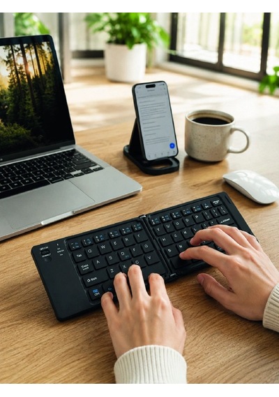 Bluetooth Katlanabilir Klavye Usbc Şarjlı 3 Cihaz Bağlantılı Taşınabilir Klavye