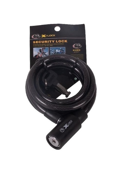 X-LOCK XBYC TY502 Spiral Kilit 10x1500 mm Çelik BİSİKLET KİLİT Siyah