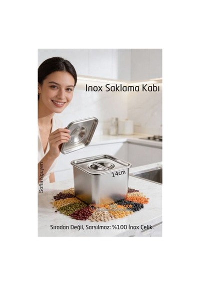 Premium Inox Saklama Kabı - Hava Sızdırmaz Mutfak Düzenleyici 14x11 Cm 304 Paslanmaz Çelik Siyah