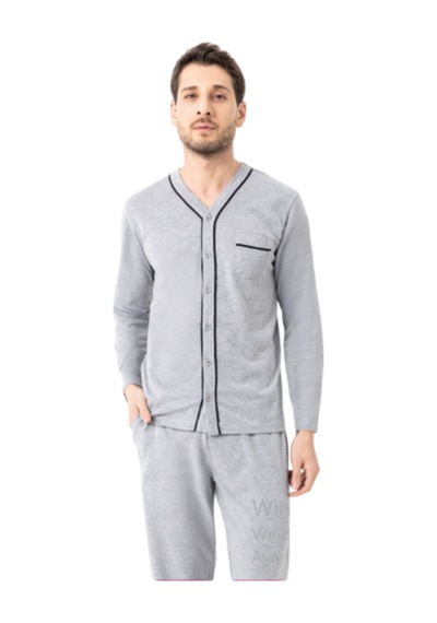 Erdem Erkek Boydan Düğmeli Pijama Takımı Dfn1008 Gri