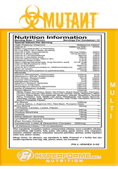 Mutant Multivitamin 60 Tablet