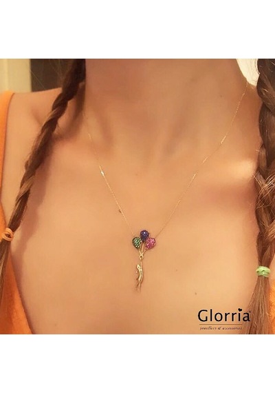 Glorria2 Glorria Altın Renkli Taşlı Balon Kolye
